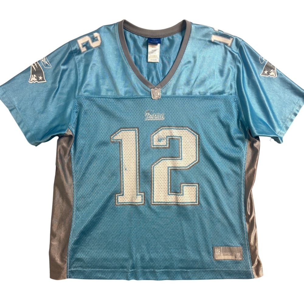 VTG Reebok Tom Brady #12 New England Patriots Womens Jersey 2XL Blue Gray NFL